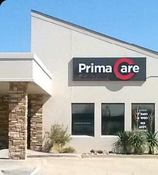 A building with a sign that says prima care