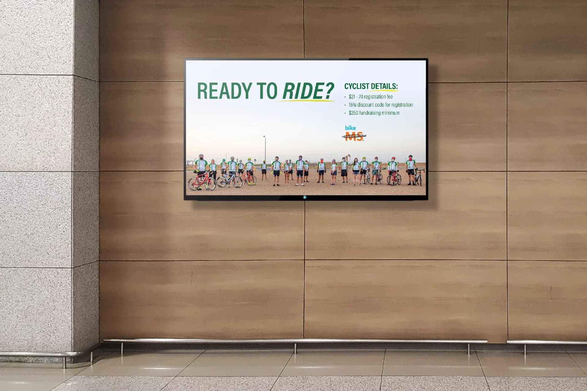 A large advertisement on a wall in a building