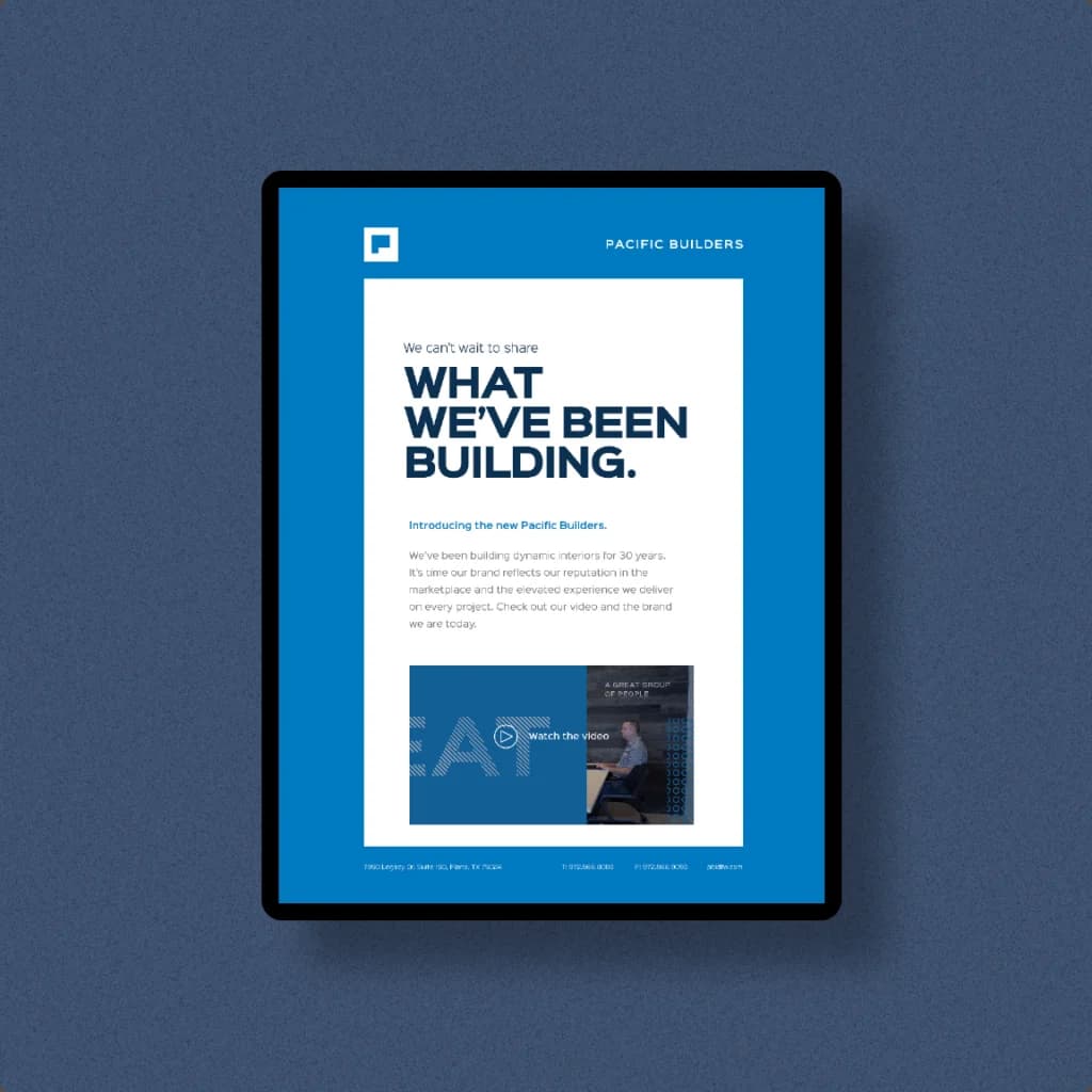 A blue and white brochure with the words "what we've been building" on it
