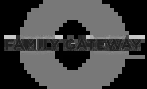 a black and white logo with the word family gateway