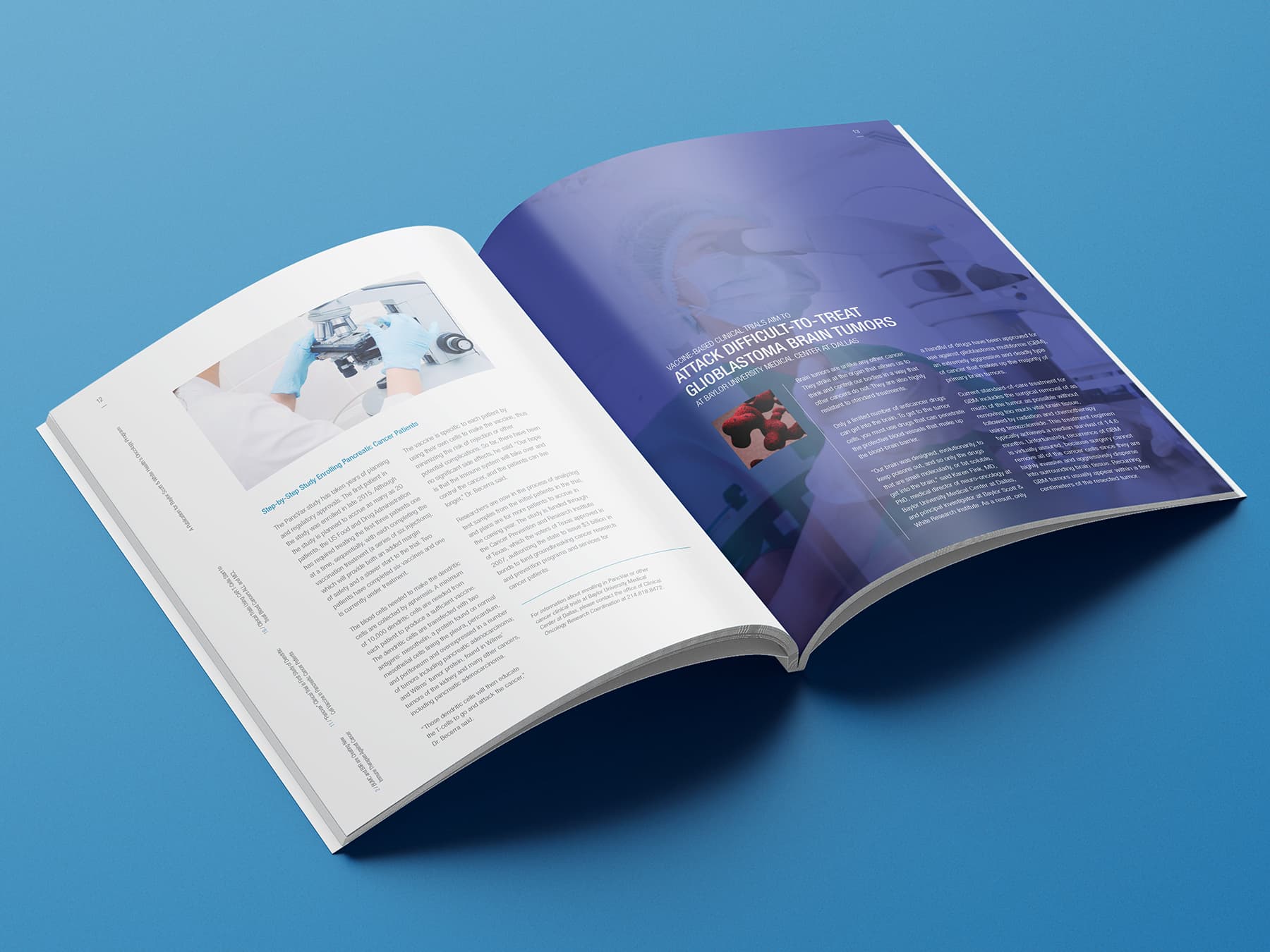 An open book on a blue surface