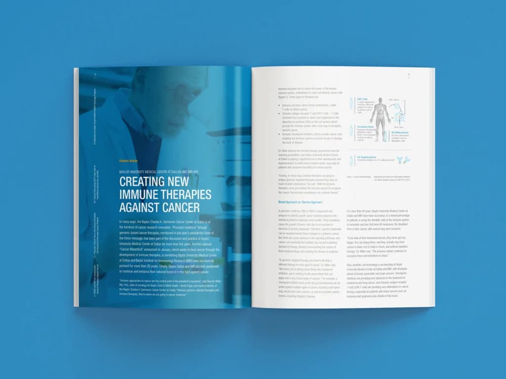 a brochure with a blue background and a blue background