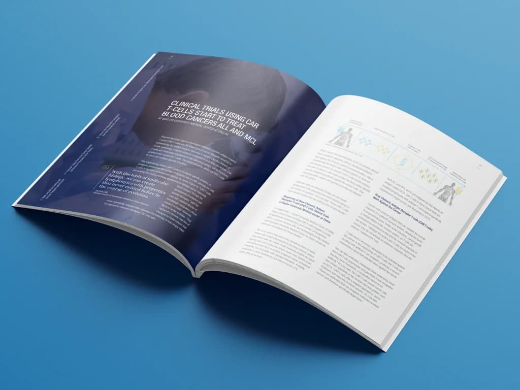 An open book on a blue surface