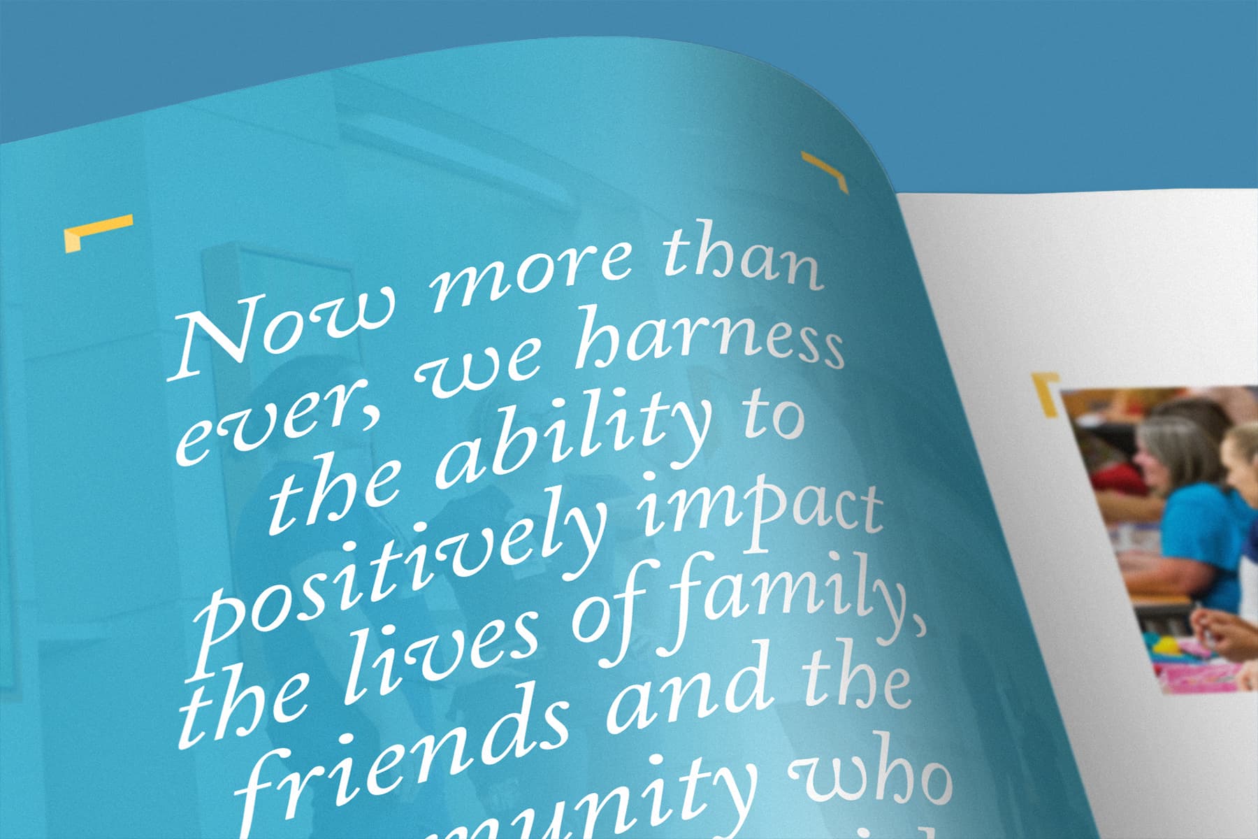 A book opened to a page with a picture of a family