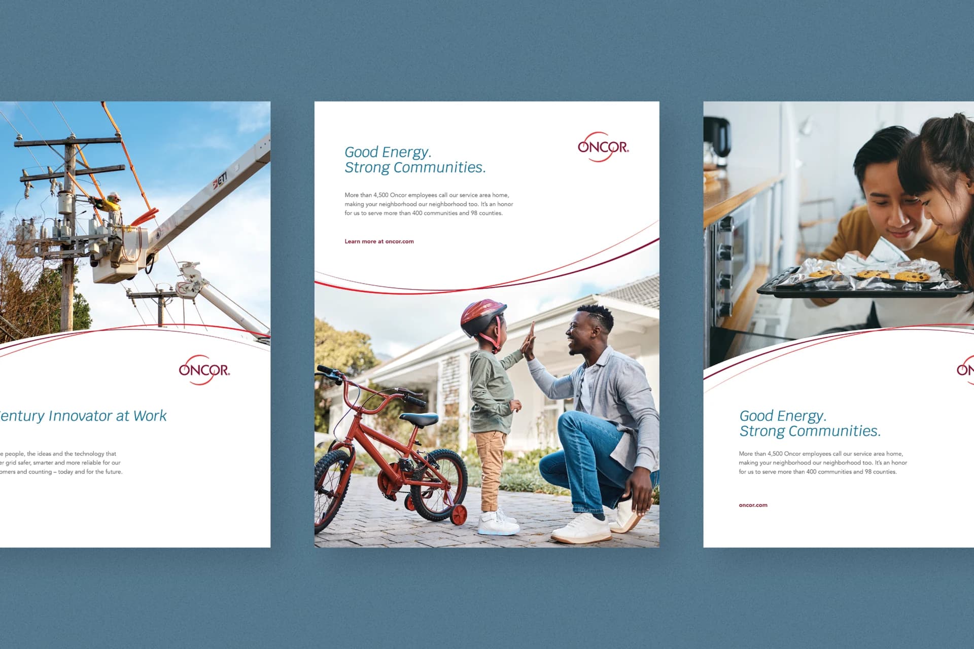 a series of three brochures featuring a man and a woman