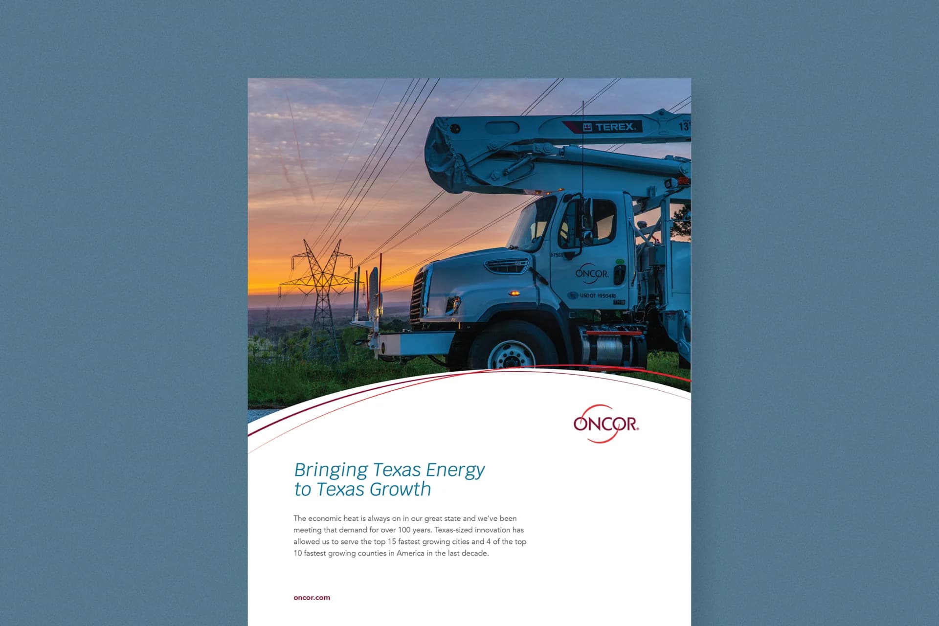 A brochure featuring a blue truck in the background