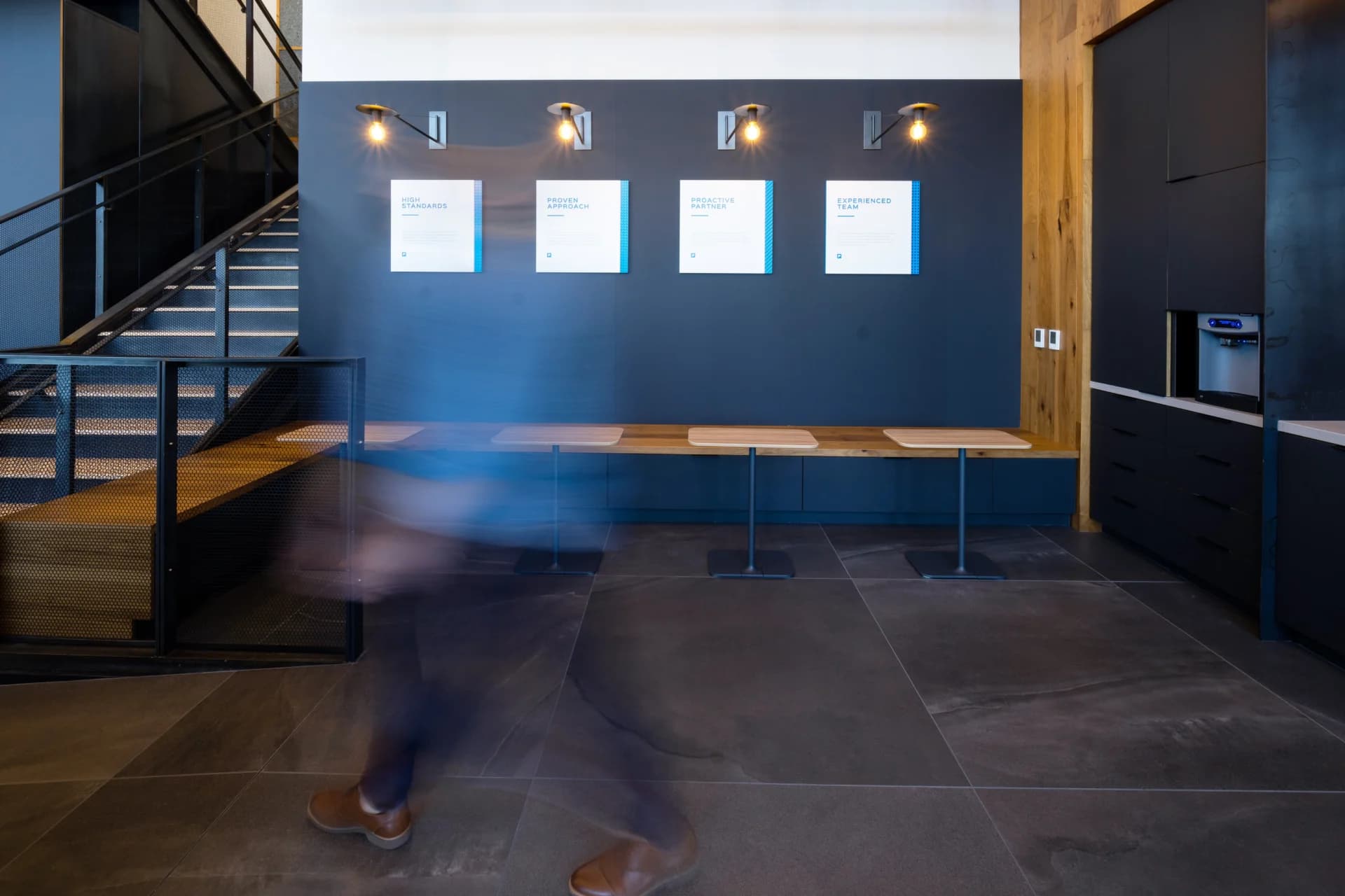 A person walking down a hall