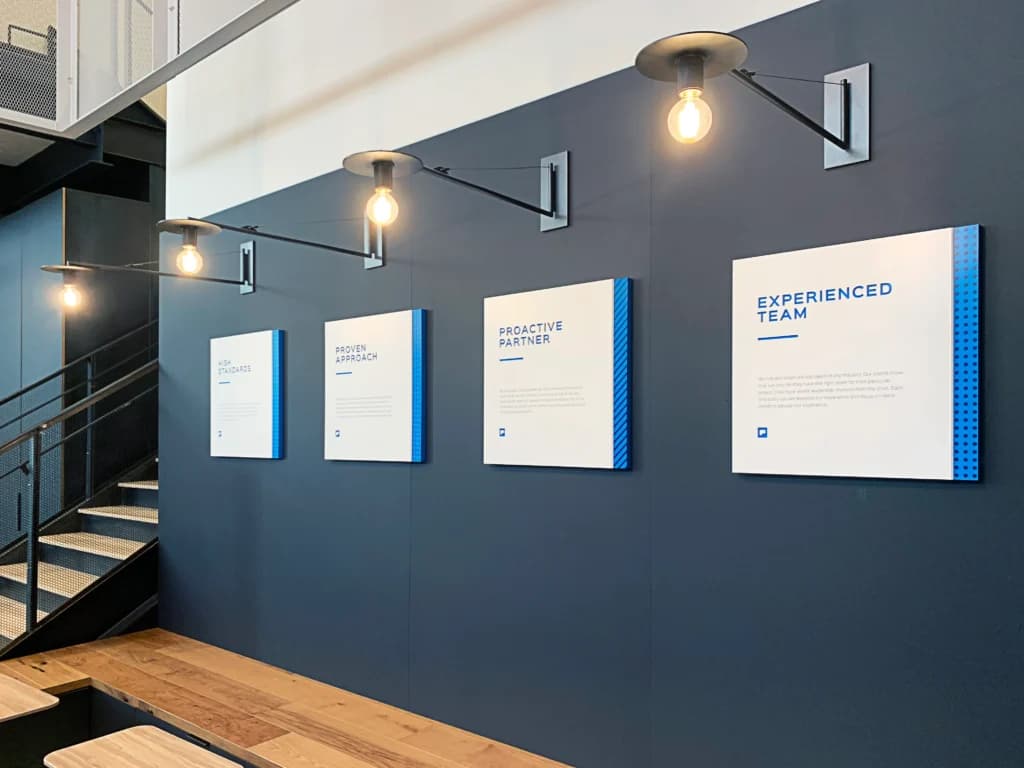 A room filled with various signs on the wall