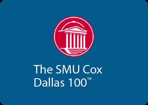 the smu cox logo on a blue background