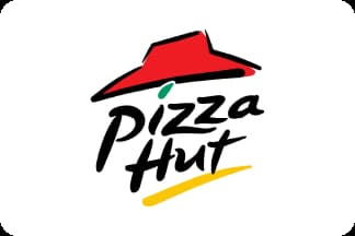 A Pizza Hut logo with a red hat on top of it