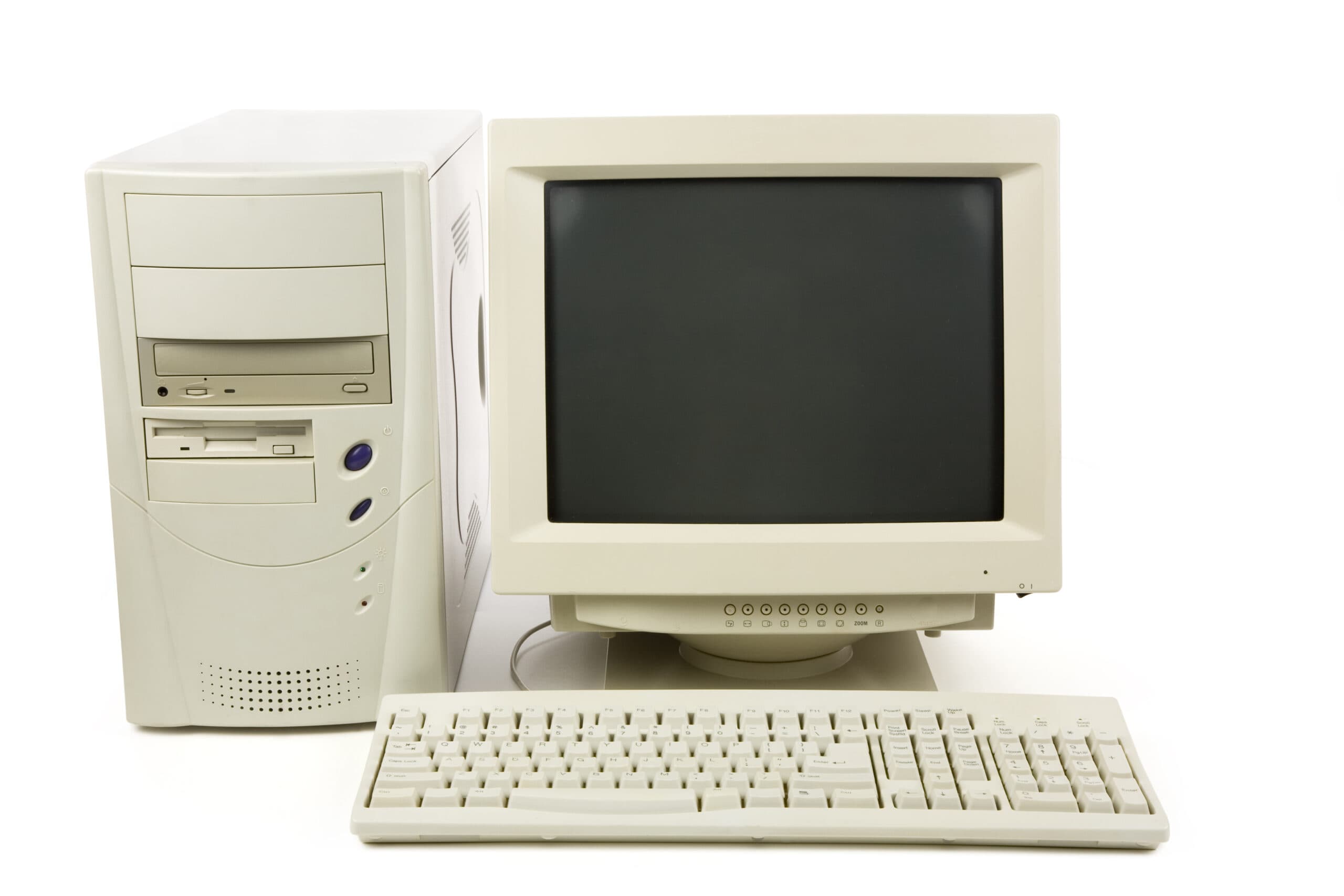 A desktop computer and computer monitor are placed side by side