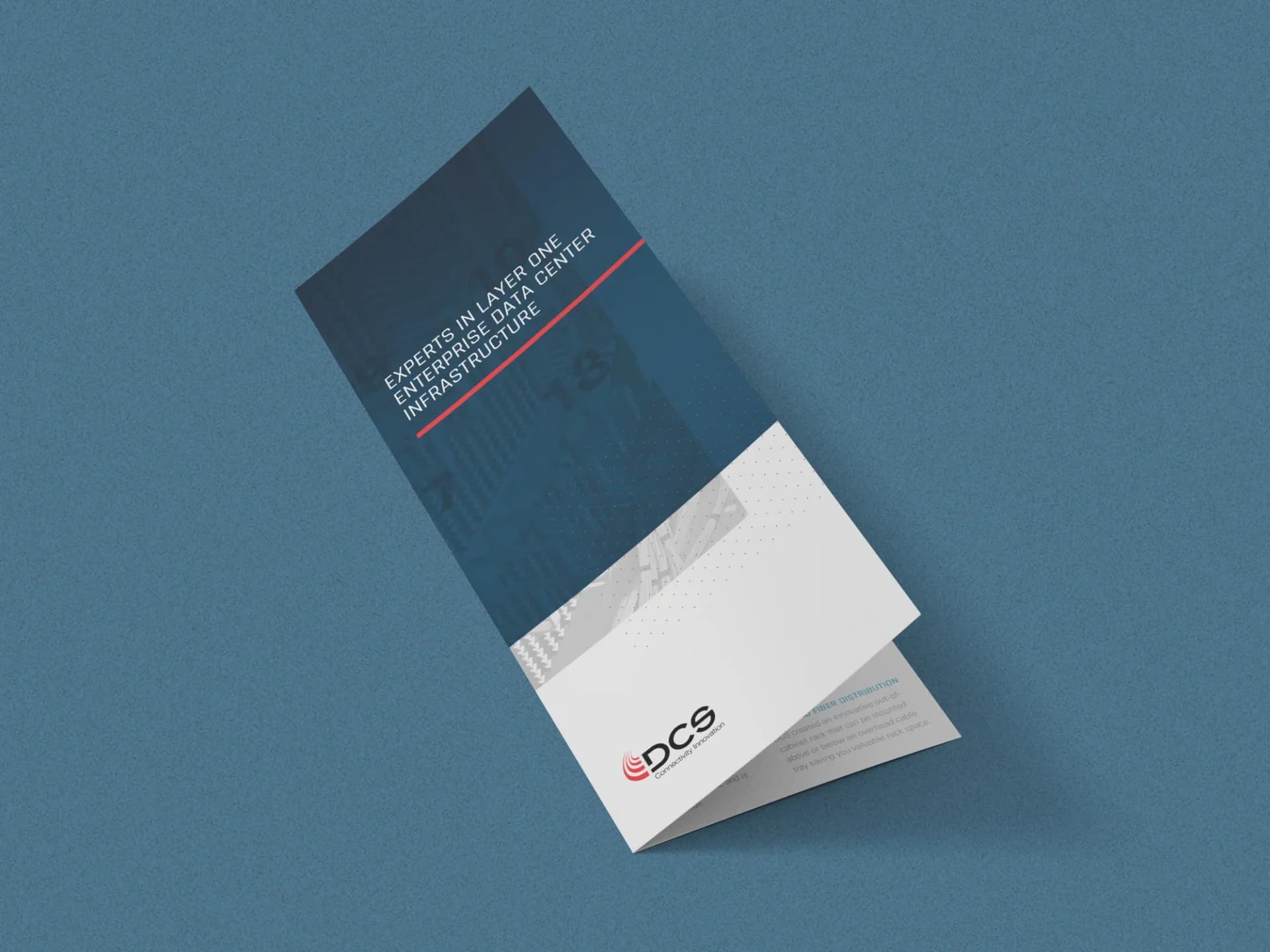 A folded brochure on a blue background