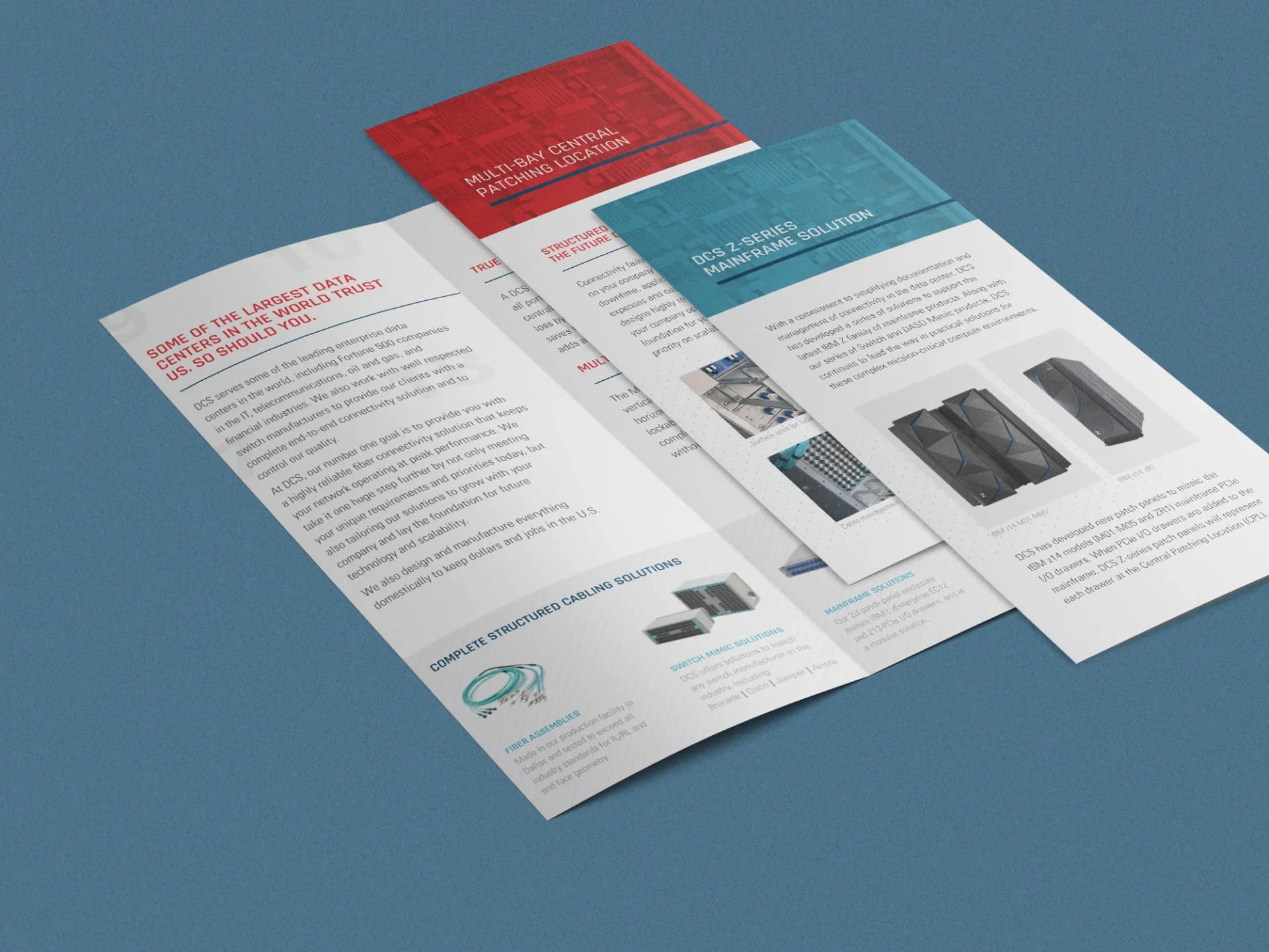 a brochure with a red and blue design
