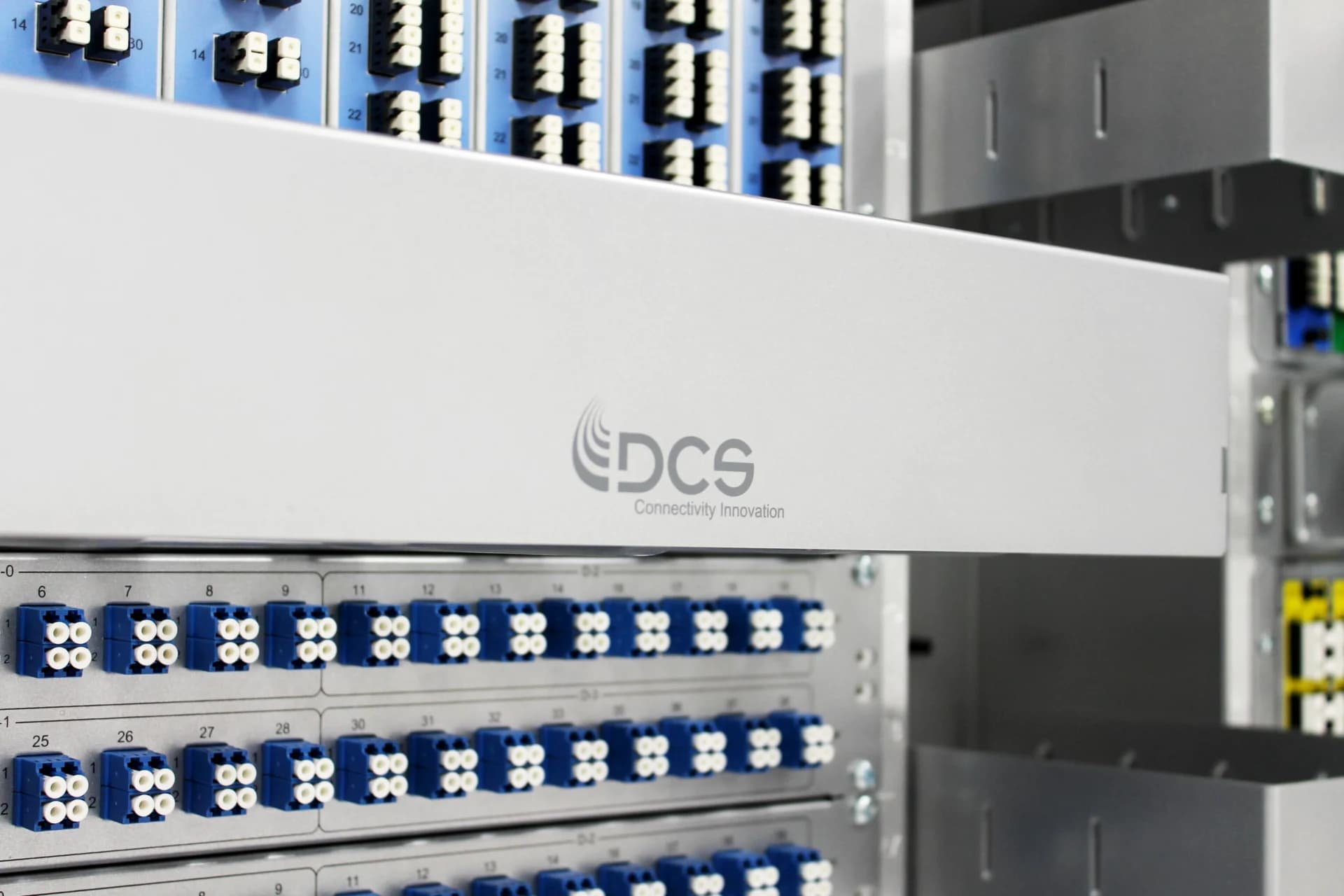 A server room filled with a rack of servers
